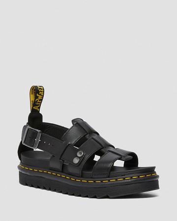 Black Men's Dr Martens Terry Leather Strap Sandals | CA 642XYU